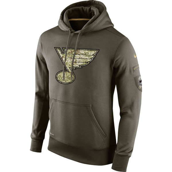 Men NHL St.Louis Blues Nike Olive Salute To Service KO Performance Hoodie Green->vancouver canucks->NHL Jersey